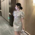 Chinese style gold-rimmed cheongsam